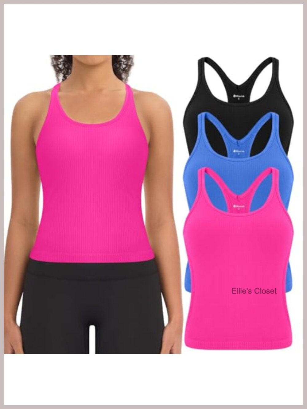 3 Pack Ribbed Crop Tank Tops Built In Bra Racerback Seamless Workout Women